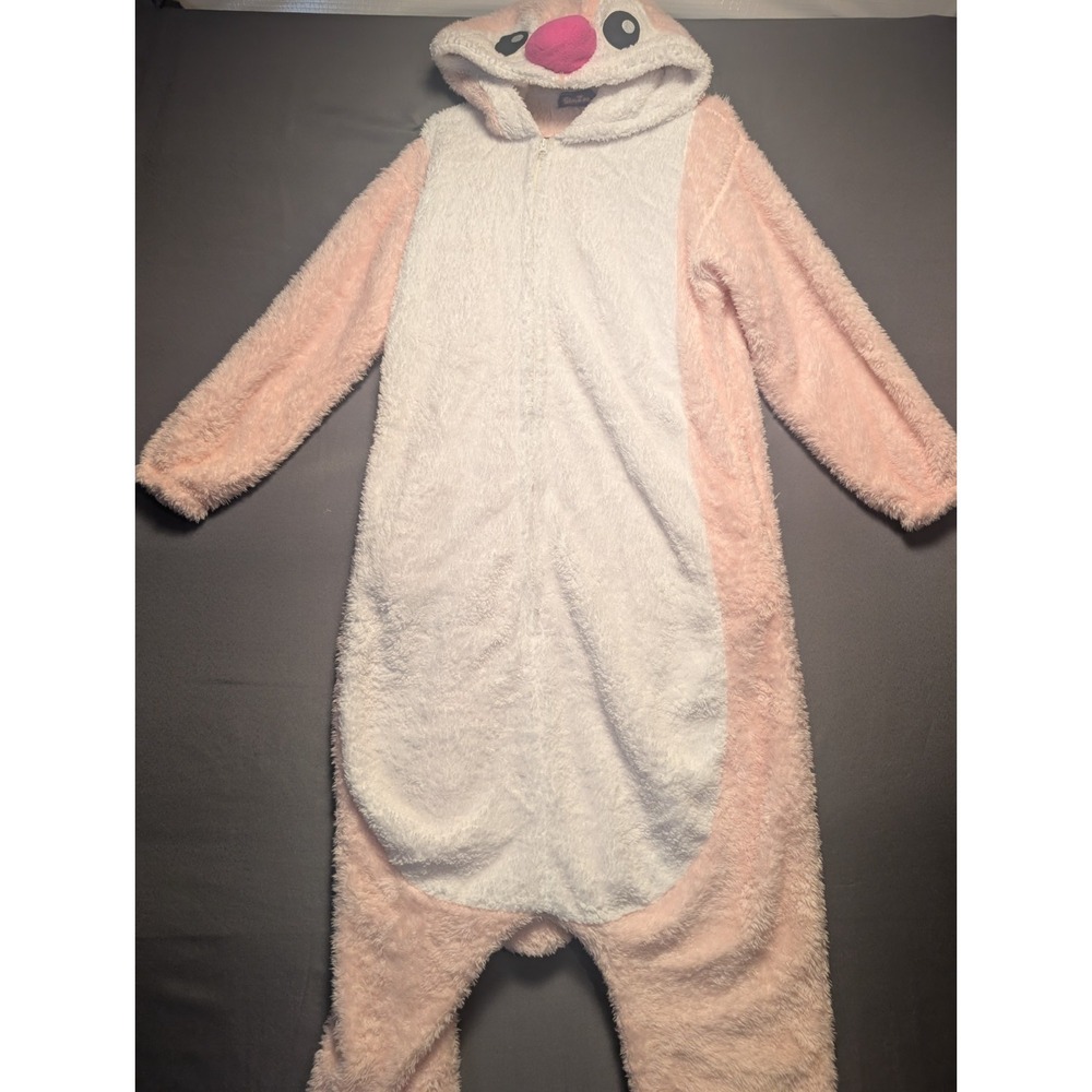 SimZoo Faux Fur Pajama Suit Womens Small White Pink  Zip Front Hooded